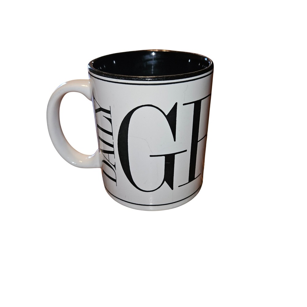 Department 56 Daily Grind Coffee Mug‎ White Black Ceramic Coffee Break Cup
